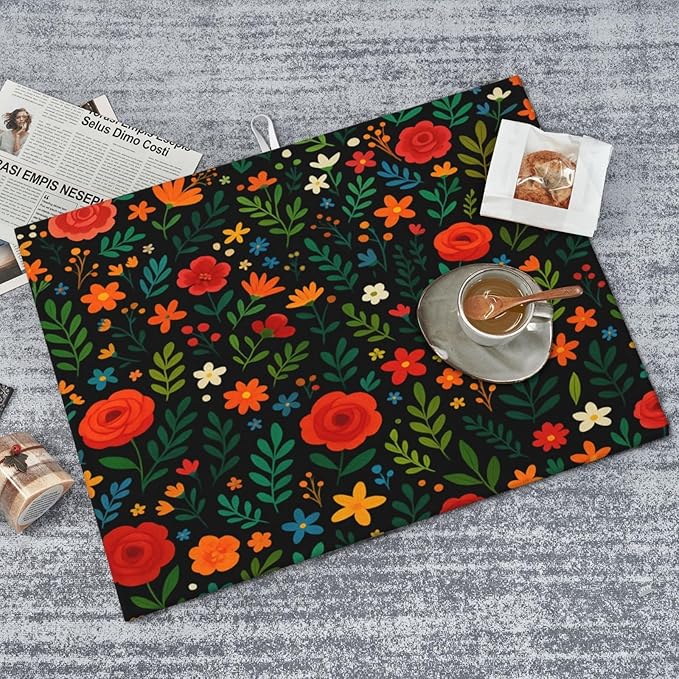 Garden wildflowers Dish Drying Mats for Kitchen Counter, Large 18"x24" Dish Mats for Drying Dishes, Microfiber Absorbent Dish Drying Pad Rack Mat Kitchen Decor Reusable Washable