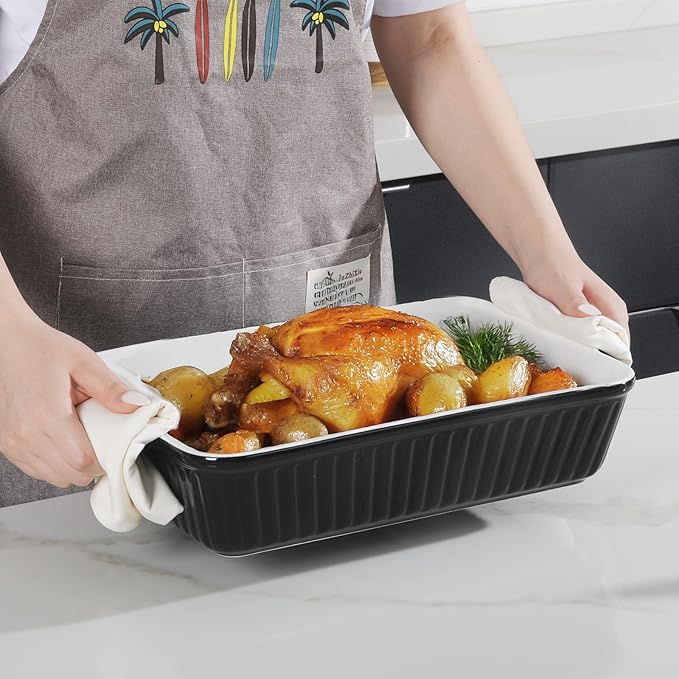 DOWAN 9x13-Inch Casserole Dishes for Oven, Ceramic Baking Dish, Large Lasagna Pan Deep, 4.2 Quarts Baking Pan with Handles, for Casserole, Bakeware, Lasagna, Home Kitchen Gift, Black - Image 4
