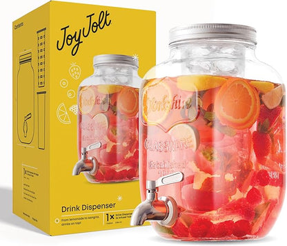 1-Gallon Drink Dispenser. Glass Beverage Dispenser with Stainless steel Spigot plus Ice Cylinder and Fruit Infuser! Water Dispenser, Lemonade Stand, Juice Container - Drink Dispensers for Parties - Image 9