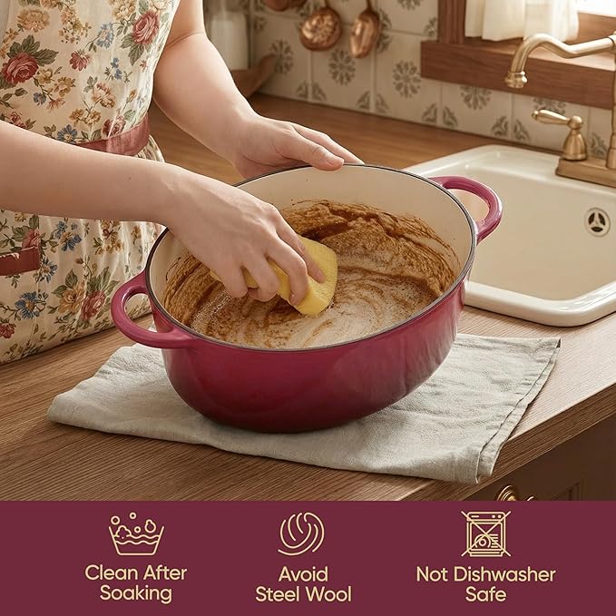 Vintage Style Oval Dutch Oven for Bread Baking, 4.5 Quart Non Stick Enameled Cast Iron Dutch Oven Pot with Lid, Oven Safe Oval Casserole with Lid up to 500°F for Baking, Braising, Stews, Roasting, Rose - Image 7