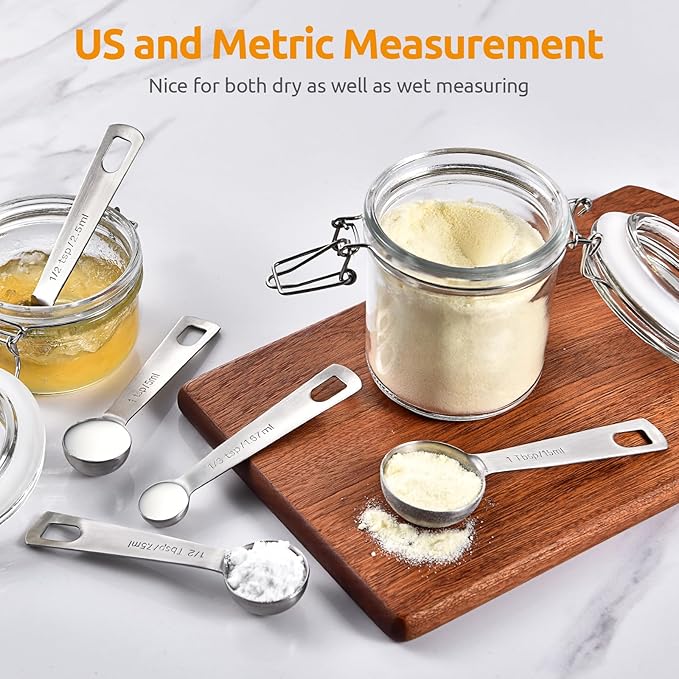 U-Taste Teaspoon Tablespoon Measuring Spoons: 18/8 Stainless Steel Measure Scoop Set of 5, 1/4 TSP, 1/2 TSP, 1 TSP, 1/2 TBSP & 1 TBSP, Metal Kitchen Measurement Utensil for Dry and Liquid Ingredients - Image 8