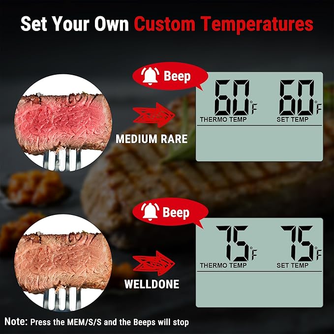 TempPro TP16 Large LCD Digital Meat Thermometer for Cooking, Smoking, Grilling, BBQ Food Temperature Indicator with Clock Timer and Stainless Steel Probe, Black(Previously ThermoPro) - Image 4
