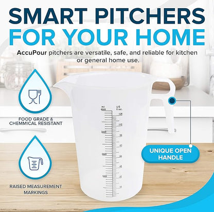 ACCUPOUR 128oz (1 gallon) Measuring Pitcher, Plastic, Multipurpose - Great for Oil, Chemicals, Pool and Lawn - Ounce (oz) and Milliliter (mL) Increments (4000 mL) - Image 2