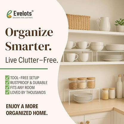 Evelots Kitchen Cabinet Wire Shelf Organizer/Rack - 4 Pack Sturdy Metal Shelf Risers - Double Your Counter Space - Great for Kitchen, Freezer, Pantry and Bathroom - Rustproof - White - Image 8