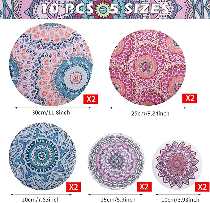 10Pcs Reusable Bowl Covers in 5 Sizes - Elastic Fabric Food Storage Lids for Bread Proofing, Dough, Sourdough & Leftovers - Eco-Friendly Stretch Covers for Kitchen, Baking, Picnic(pink, blue)