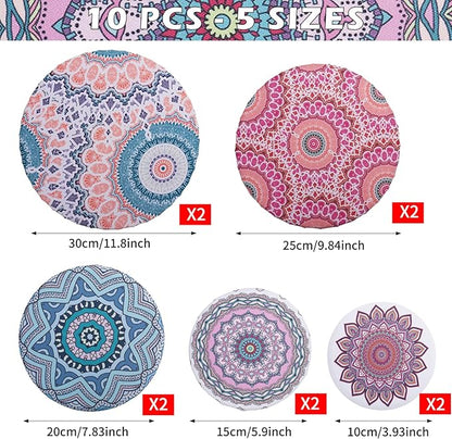 10Pcs Reusable Bowl Covers in 5 Sizes - Elastic Fabric Food Storage Lids for Bread Proofing, Dough, Sourdough & Leftovers - Eco-Friendly Stretch Covers for Kitchen, Baking, Picnic(pink, blue)