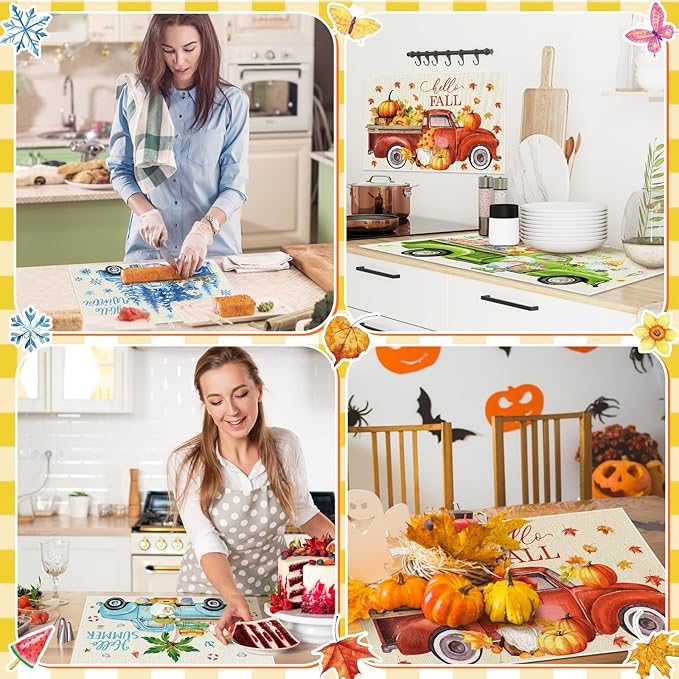Teenyyou 4 Pcs Seasonal Dish Drying Mats for Kitchen 24"x 16" Winter Holiday Microfiber Absorbent Washable Drainer Mat for Counter Spring Summer Fall Home Accessories Decoration(Truck) - Image 5