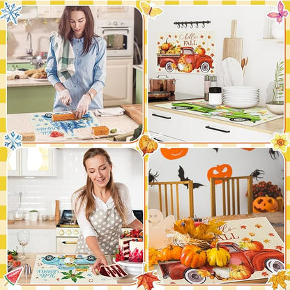 Teenyyou 4 Pcs Seasonal Dish Drying Mats for Kitchen 24"x 16" Winter Holiday Microfiber Absorbent Washable Drainer Mat for Counter Spring Summer Fall Home Accessories Decoration(Truck) - Image 5