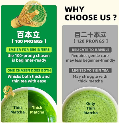 TEANAGOO Matcha Whisk Set,Matcha Whisk(100 prongs) with Green Holder,6-PCS Traditional Starter Set,Scoop(Chashaku),Tea Spoon,Bamboo Chasen for Making Latte,Ceremony Accessory,Gife for Friend/Family