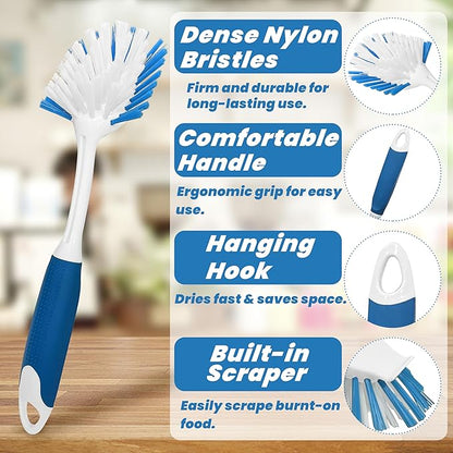 PHYEX 2-Pack Dish Brushes with Scraper, Durable Nylon Bristles Kitchen Scrub Brush, Dish Scrubber with Handle for Pans, Sink, Bathroom - Image 5