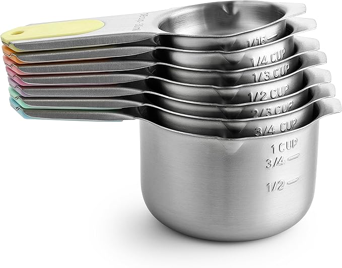 Spring Chef Magnetic Stainless Steel Measuring Cups, Patented, Kitchen Tools with Easy to Read Markings for Measuring Dry or Liquid Ingredients, Set of 7, Pastel - Image 8