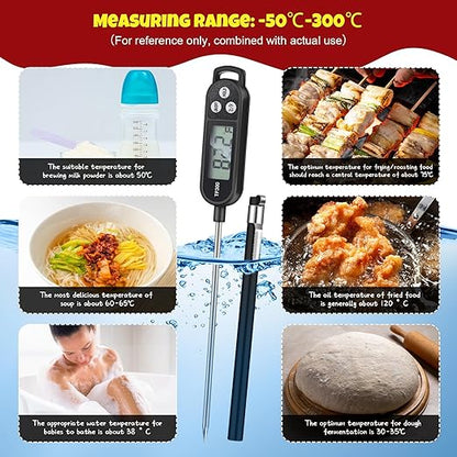 Copkim 6 Pcs Instant Read Meat Thermometer with Long Probe 9.65 Inch Kitchen Cooking Food Candy Waterproof Digital Thermometer for BBQ Water Milk Yogurt Liquid (Round&Square Ring,Black,White,Red) - Image 4
