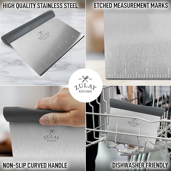 Zulay Premium Multi-purpose Stainless Steel Bench Scraper & Chopper, Easy to Read Etched Markings for Perfect Cuts, Quick & Easy Multi-use Dough Scraper, Dough Cutter & Pastry Scraper (Gray) - Image 5