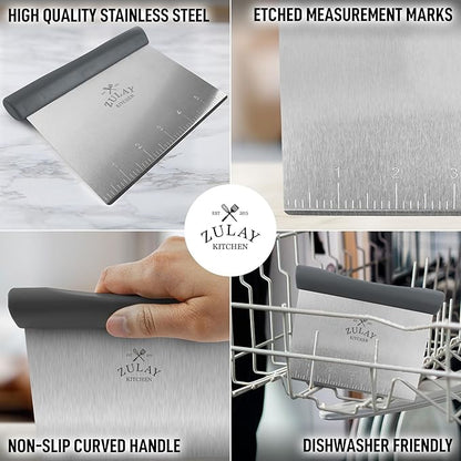 Zulay Premium Multi-purpose Stainless Steel Bench Scraper & Chopper, Easy to Read Etched Markings for Perfect Cuts, Quick & Easy Multi-use Dough Scraper, Dough Cutter & Pastry Scraper (Gray) - Image 5
