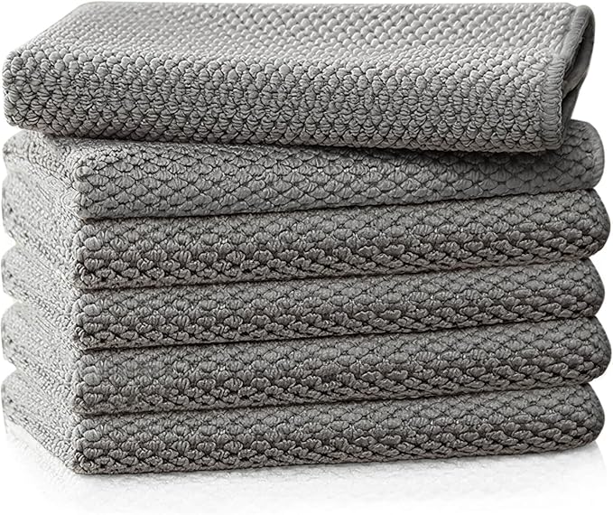 Barista Towel, Microfiber Cleaning Cloths, Espresso Machine Accessories for Coffee Bar, Steam Wand, Countertop, Milk Frother, Coffee Bar Accessories, 12”x12”, 6 Pack, Grey by EubooTree