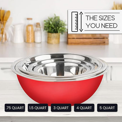 WHYSKO Meal Prep Stainless Steel Mixing Bowls Set, Home, Refrigerator, and Kitchen Food Storage Organizers | Ecofriendly, Reusable, Heavy Duty (Red) - Image 6