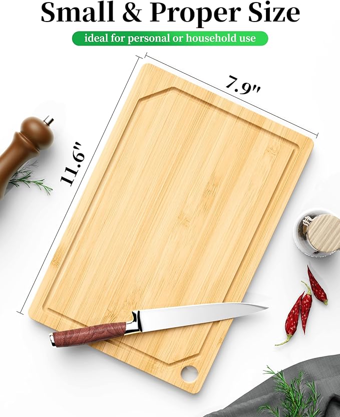 Kitsure Bamboo Cutting Board - Multi-Sizes Wooden Cutting Boards for Kitchen, Convenient Kitchen Essentials with Deep Juice Grooves, Cutting Board for Chopping & Serving, Medium, Natural - Image 2