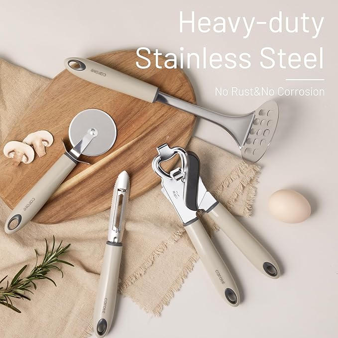 CAROTE Silicone Cooking Utensils Set, Kitchen Utensils Set 16 Pcs for Cooking,BPA Free Spatula Set,446 ℉ Heat Resistant Wood Handles for Nonstick Cookware (Cream White) - Image 8