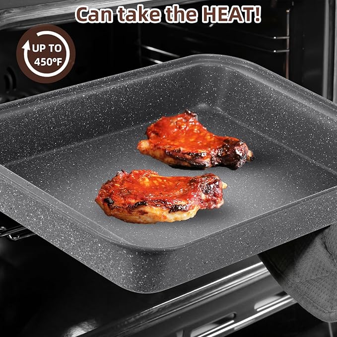 11-Piece Nonstick Baking Pans Set - Professional Grade Carbon Steel Bakeware with Premium Coating- Dishwasher Safe, Stackable, Oven Safe to 450°F (Steel Gray) - Image 4
