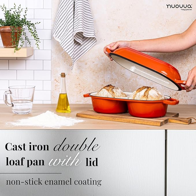 Dutch Oven For Sourdough Bread Baking – Enamelled Cast Iron Bread Loaf Pot – 500°F Oven Safe Non Stick Bread Pot – Double Round Loaf Space, 16.5cm Diameter, Orange, – by Nuovva - Image 5