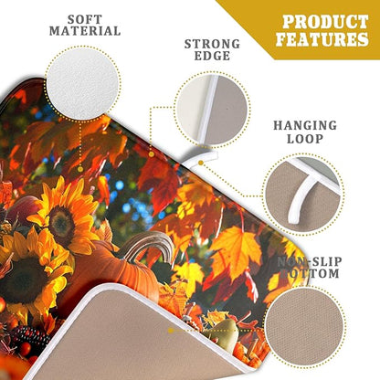 Fall Harvest Pumpkin Dish Drying Mat for Kitchen Counter,Thanksgiving Maple Leaves Sunflower Drying Mat 16 x 18 Inch with Absorbent Reversible Microfiber Dish Drying Pad for Coffee Bar - Image 4