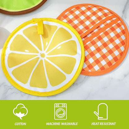 FYSUIMU 4 Pack Fruit Pot Holder Heat Resistant Orange Lemon Kiwi Watermelon Kitchen Hot Pad Pan Potholder Oven Mitt Trivet Mat for Countertop Table Baking Cooking, 7.8 in