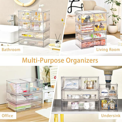 Stebopum 3 Pack Stackable Storage Drawers Clear Acrylic Organizer Makeup Bathroom Organizer and Storage for Beauty Supplies,Ideal for Vanity, Cabinet,Bathroom,Pantry Organization
