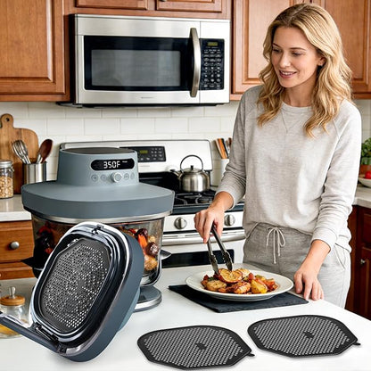 2 PCS Silicone Splatter Shield Heat-Resistant Splash Guard for Ninja Crispi Pro Glass Air Fryer -Replacement Parts AS101CY,Compatible with Ninja Crispi Pro Accessories & Crisp Containers (Black)