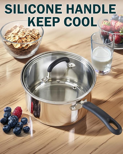 Cook N Home 1 Quart Stainless Steel Saucepan with Lid, Induction Compatible Milk Pot, Stay-Cool Silicone Handle, Mirror Polished 18/10 Cookware, Dishwasher & Oven Safe, Silver - Image 4
