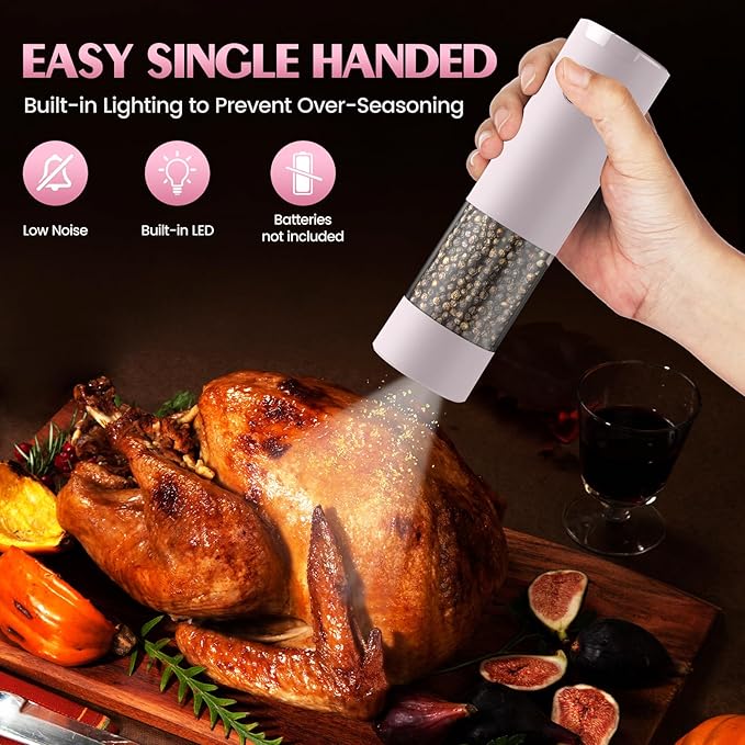 Salt and Pepper Grinder Set Birthday Gifts for Mom Automatic Battery Upgraded Larger Capacity Pink Salt Pepper Set New Apartment Gifts for Housewarming Cooking Gift - Image 3