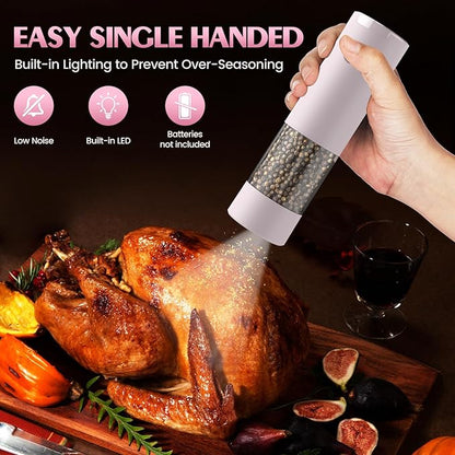 Salt and Pepper Grinder Set Birthday Gifts for Mom Automatic Battery Upgraded Larger Capacity Pink Salt Pepper Set New Apartment Gifts for Housewarming Cooking Gift - Image 3