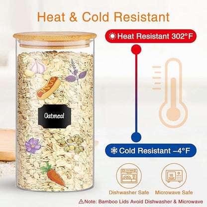 BGraceyy Glass Storage Jars 45 oz 4 Pcs Clear Glass Food Storage Containers with Airtight Bamboo Lid Stackable Kitchen Canisters for Candy, Cookie, Rice, Sugar, Flour, Pasta, Nuts - Image 5