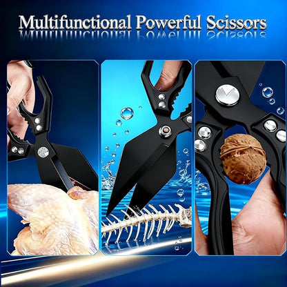 Multifunctional Heavy-Duty Kitchen Shears,Kitchen Shears for Cutting Chicken,Kitchen Scissors for Food, Japanese High-Carbon Steel Culinary Shears,for Chicken,Bone Cutting,Christmas Gifts (Pure Black)