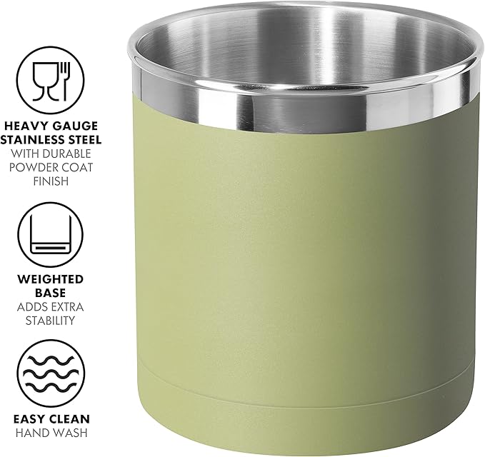 Oggi Stainless Steel Jumbo Utensil Holder - 7" Utensil Caddy, Weighted Base for Stability - Extra Large Utensil Crock and Countertop Utensil Organizer, Olive - Image 2