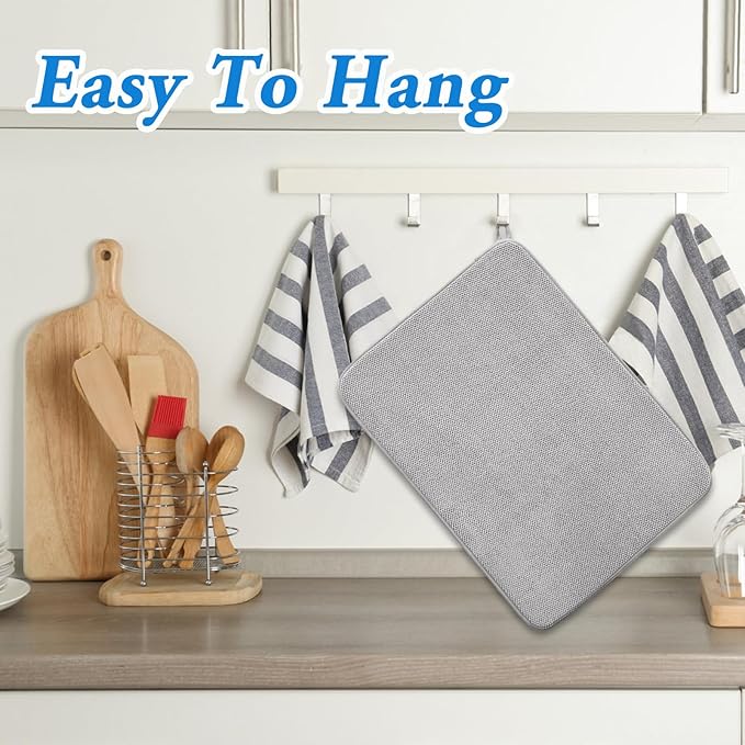 2 Pack Large Dish Drying Mat,24x17 Inch Absorbent Microfiber Dishes Drainer Mats,Dish Drying Pad for Countertops,Sinks,Draining Racks(Gray) - Image 7
