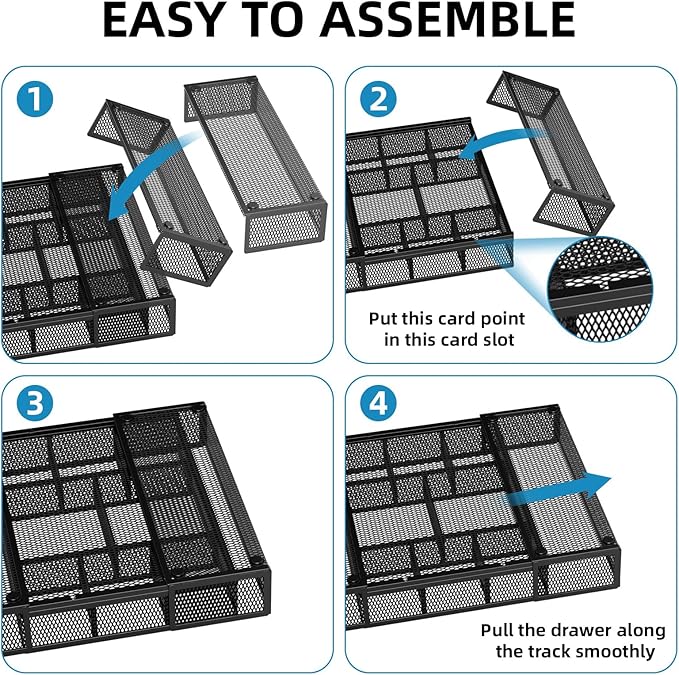 Marbrasse Expandable Desk Drawer Organizer, Mesh Drawer Organizer Tray with 10 Adjustable Compartments, Desk Organizers and Accessories, 5 Dividers Drawer for Office Supplies, Makeup & Vanity (Black) - Image 7