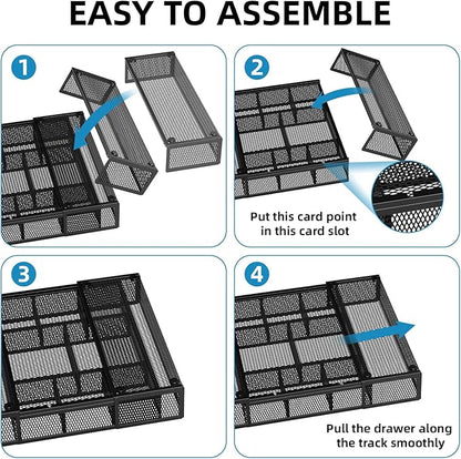 Marbrasse Expandable Desk Drawer Organizer, Mesh Drawer Organizer Tray with 10 Adjustable Compartments, Desk Organizers and Accessories, 5 Dividers Drawer for Office Supplies, Makeup & Vanity (Black) - Image 7