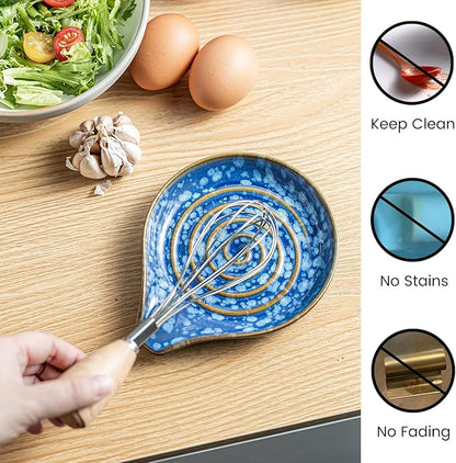 LAUCHUH Spoon Rest for Stove Top, 5” Ceramic Spoon Holder Cooking Utensil Holder for Mother's Day, Kitchen Countertops, Ladle, Cooking Spoons, Spatula, Tongs, Heat-Resistant, Starry Blue