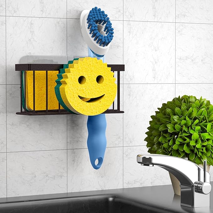 MURLONG Sponge Holder Smiley Face,Sink Caddy for kitchen Sink, Kitchen Organizer Sponge Holder with 2 PCS Suction Cups/1 PCS Adhesive Strips,Designed for Sponge,Soap,Dish brush,Scrubber-Bronze - Image 6