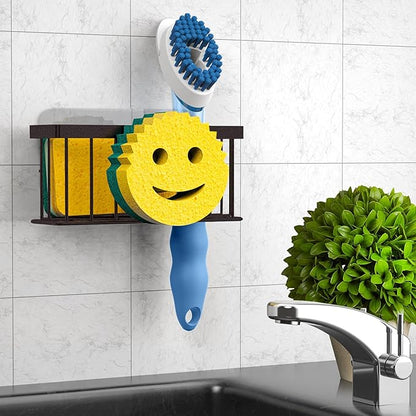 MURLONG Sponge Holder Smiley Face,Sink Caddy for kitchen Sink, Kitchen Organizer Sponge Holder with 2 PCS Suction Cups/1 PCS Adhesive Strips,Designed for Sponge,Soap,Dish brush,Scrubber-Bronze - Image 6