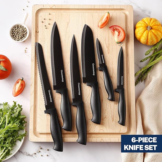 Gourmetop Kitchen Knife Set with No Drilling Magnetic Strip for Kitchen Black Titanium Small Cooking Knives, Sharp Stainless Steel Chef Knife Set for Cutting Meat & Vegetable - Image 4