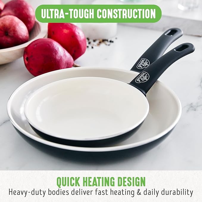GreenLife Non Stick Fry Pan Set (7" & 10"), Non-Toxic PFAS-Free Ceramic Skillets, Dishwasher & Oven Safe, Egg Omelet Frying Pans, Stay- Cool Handles, Kitchen Home Cooking Essentials, Black and Cream - Image 10