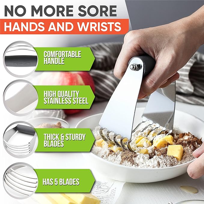 Spring Chef Medium Size Gray Dough Blender For Baking, Professional Dough Cutter Tool, Stainless Steel Pastry Cutter Tool with Durable & Thick Blades, Dishwasher Safe Pastry Blender for Easy Mixing - Image 3