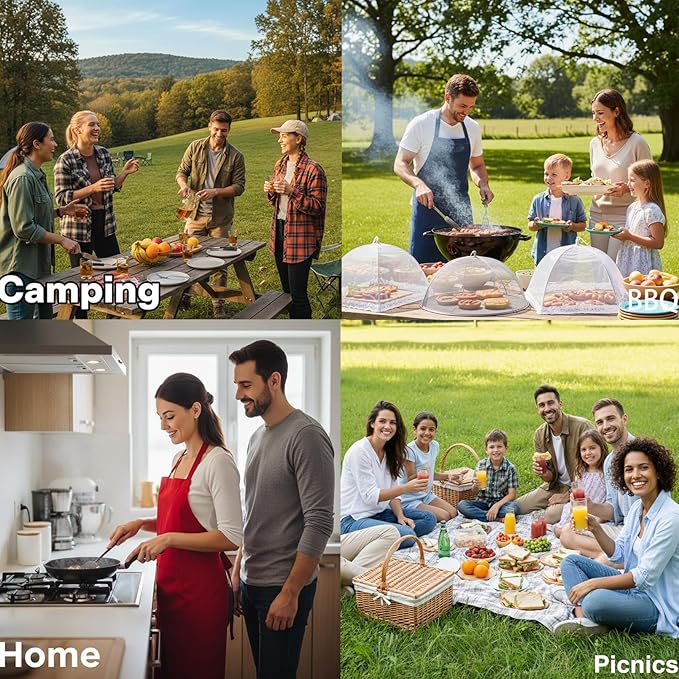 6 Pack Mesh Food Covers 17 Inch, White Pop-Up Food Tents, Collapsible Umbrella Screen Covers for Parties, BBQs, Picnics, Outdoor Camping Dining, Reusable Fly Cover - Image 7