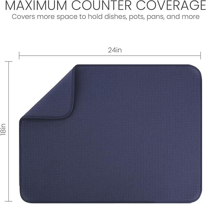 Bellemain XL Dish Mat Microfiber Dish Drying Mat, Super absorbent (Navy, 17" x 24") - Image 2