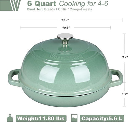 VORRINGARD Enameled Cast Iron Dutch Oven Pot with Lid, Bread Oven for Sourdough Bread Baking, Dutch Ovens with Bread Proofing Basket& Baking Supplies Set, 6 Quart, Sage Green