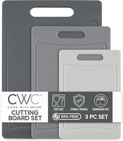 COOK WITH COLOR Non-Slip Cutting Board Set – Kitchen Essentials with Easy Grip Handle for Meat, Veggies, and Fruits, 3 Cutting Boards, Gray by CookwithColor