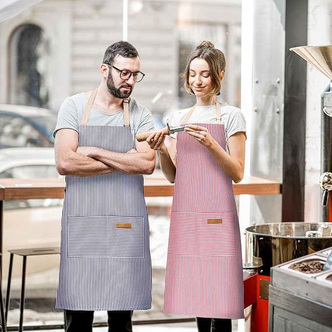 BeLuyi 2 Pack Adjustable Bib Apron with 2 Pockets Chef Cooking Kitchen Restaurant Aprons for Women Men - Image 5