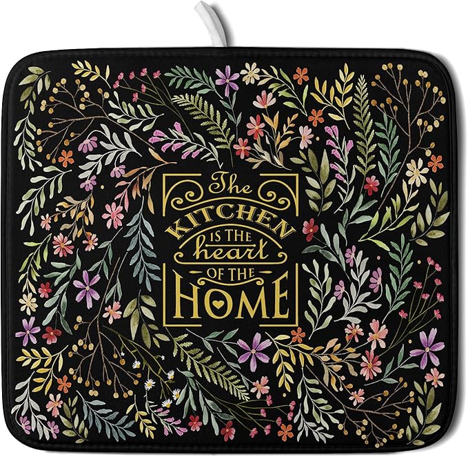 Absorbent Dish Drying Mat Colorful Flowers Microfiber Pad for Kitchen Counter Coffee Bar Decor 16" X 18" by Giwawa