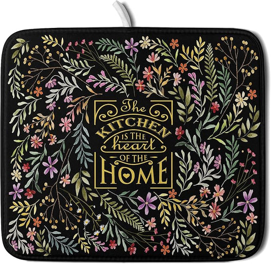 Absorbent Dish Drying Mat Colorful Flowers Microfiber Pad for Kitchen Counter Coffee Bar Decor 16" X 18" by Giwawa